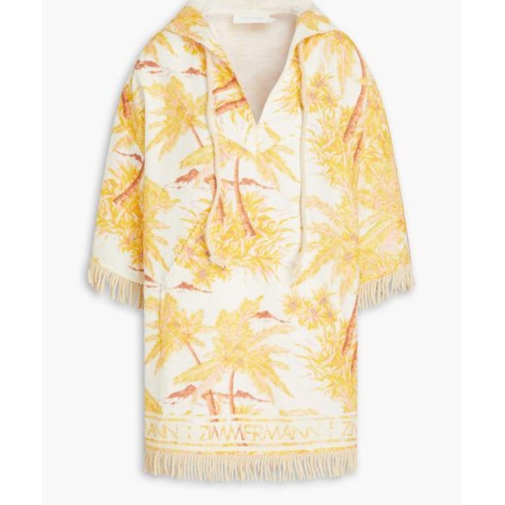 Zimmermann Cream and Gold Palm Print Dress